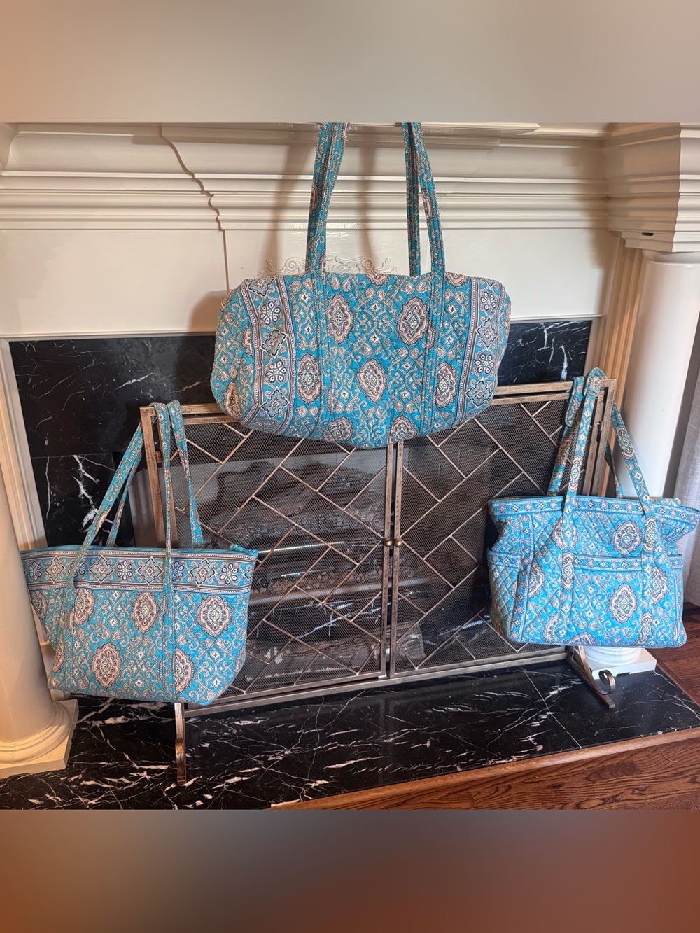 Vera Bradley - 3 Piece Set- Quilted Turquoise Paisley Tote Set- Marina